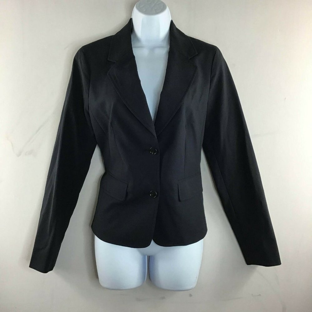 Land's End Women's Suit Tuxedo Blazer Black Two Button Long Sleeve Size 4